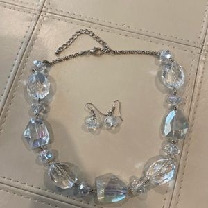 Clear beaded necklace with clear bead earrings
